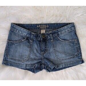 Arizona Jean Co Y2K Denim Shorts Size 7 Blue Low Rise Cuffed Stretch Rolled